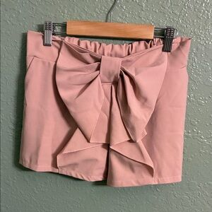 High Waisted Bow Detail Mini Skort - Dusty Rose